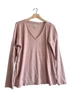 J.Crew Vintage Fleece V-Neck Long Sleeve Space Dyed Top, Heather Pink Size L